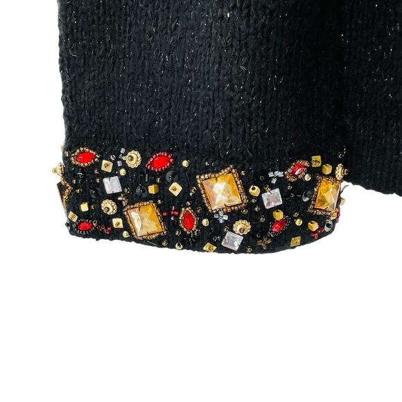 Laura Ashley Black Knit Button Front Embellished Cuffs Cardigan Sweater PL NWT - Picture 2 of 11